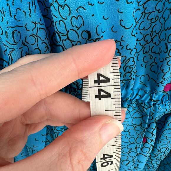 80s Vintage Dress Womens Medium Blue Midi Pleated Turquoise Pink Retro - Picture 8 of 9